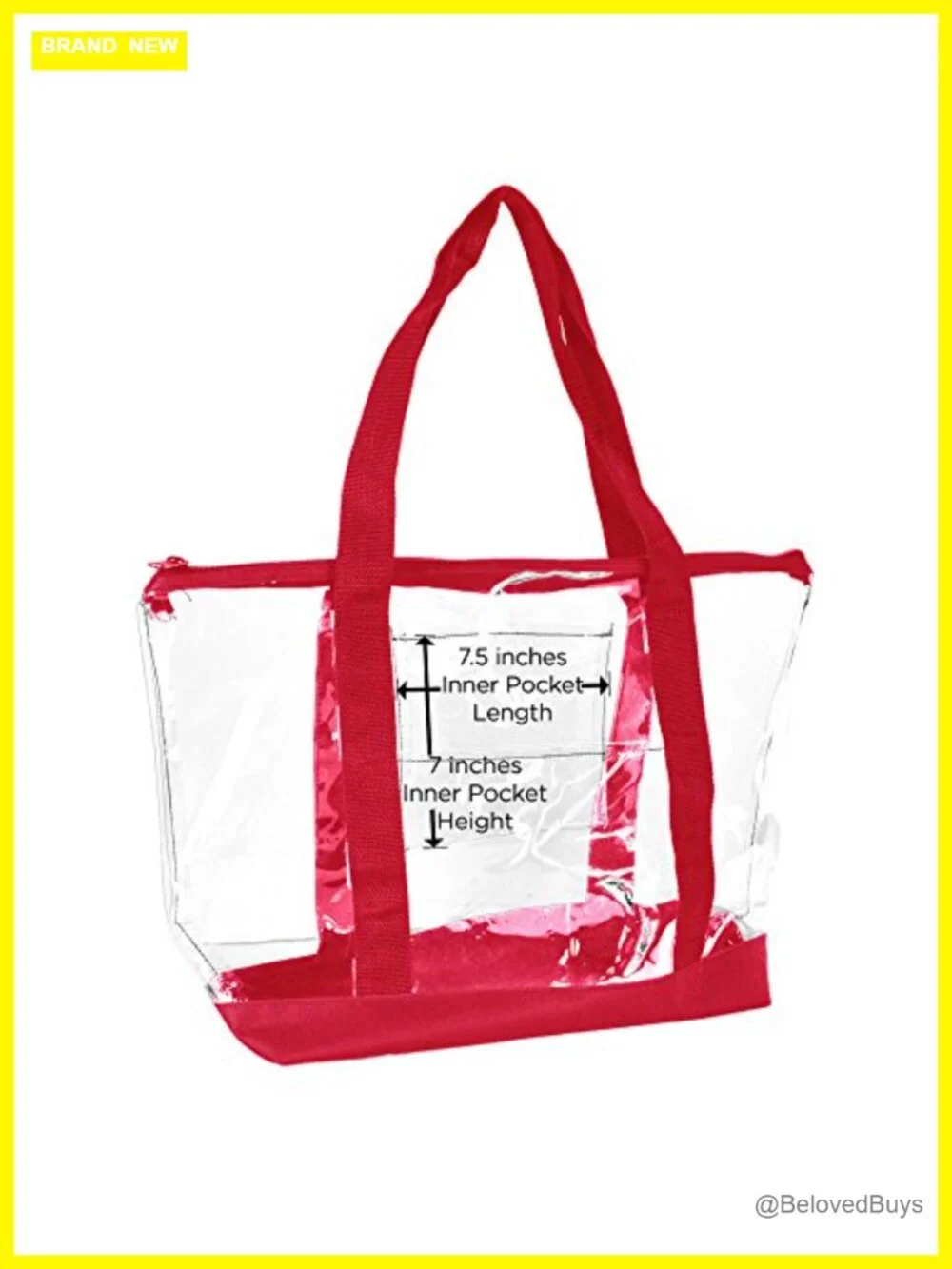 Clear PVC Shopping Tote with Zipper Top, Security Work Bag, Large Shoulder